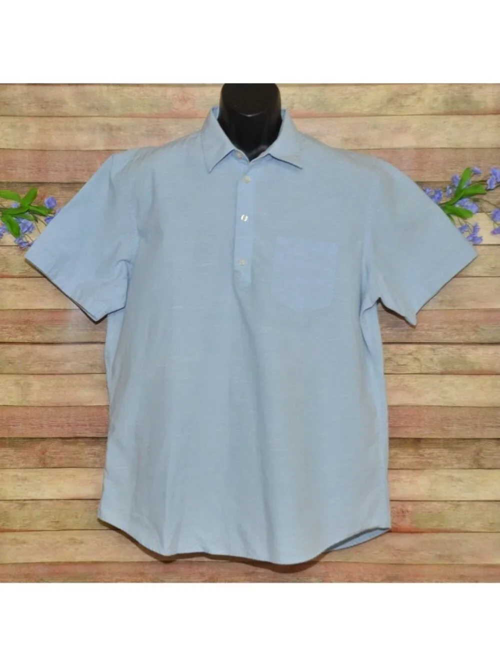Banana Republic Mens XL Blue Popover Shirt Short Sleeve 100% Cotton Soft Wash